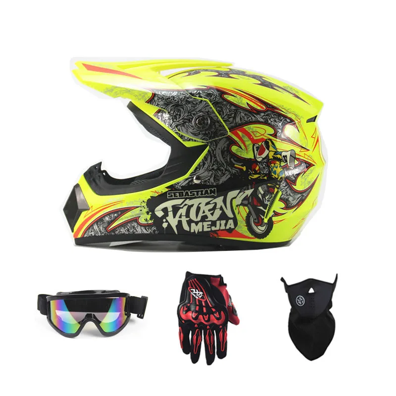 

Motorcycle off-Road Helmet free gifts Gloves Goggles Face Mask Highway Racing Yellow Helmet Motocross Moto Protect Gear