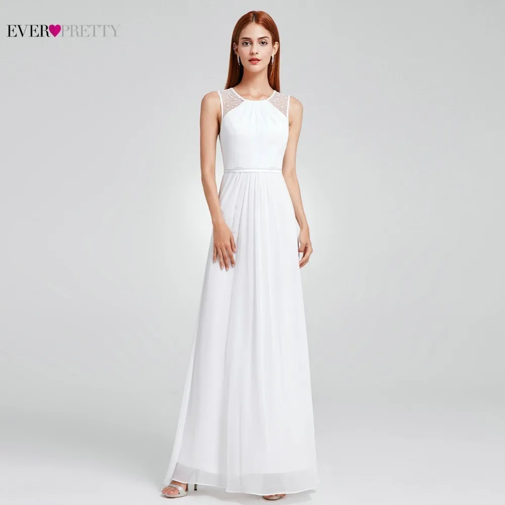 

Boho Wedding Dress Ever Pretty EP08742 Sexy A-line Beading Chiffon Sleeveless O-neck Floor Length Simple Beach Wedding Gowns