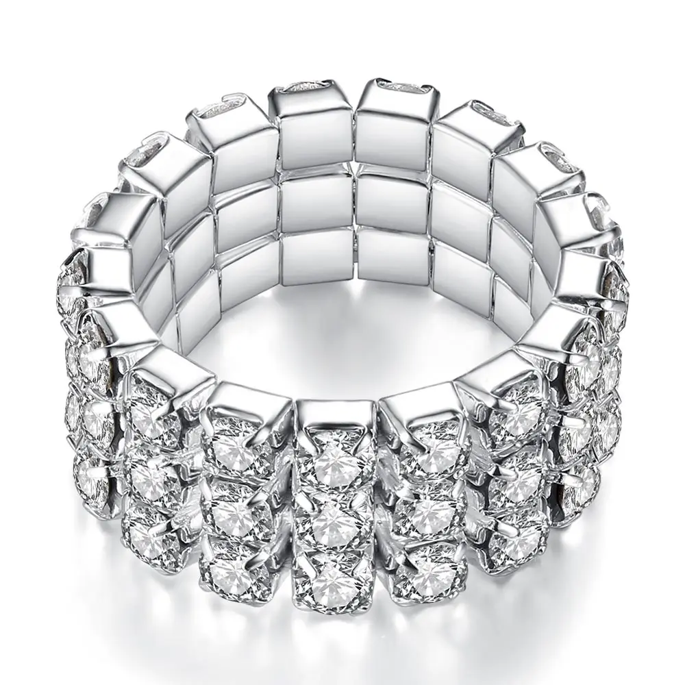 Cheap Shining Silver Combination DIY Women Rhinestone Stretch Finger Ring 1/2/3/4 Layers Zinc Alloy Jewelry For | Украшения и
