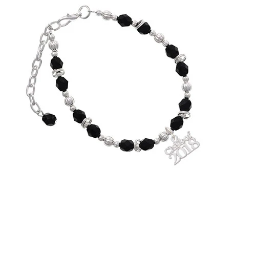 Silvertone Class of 2018 Black Beaded Bracelet |