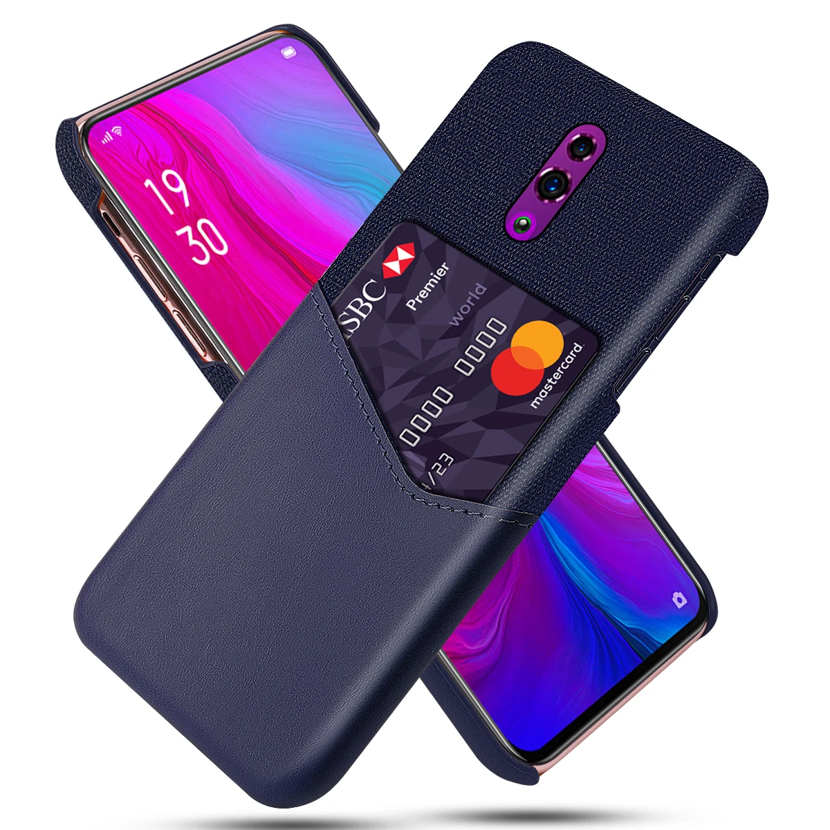 

For Oppo Reno Case Business Leather Hybrid Soft Fabric Splicing Shockproof Armor Cover for Oppo Reno Case Card Slot Wallet