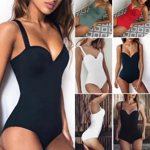 

Drop Shipping Bikini Women One Piece Swimsuit Solid Swimwear Push Up Padded Bathing Suit High Waist Beachwear Bandage Biquini