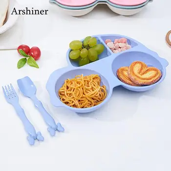 

With 6 Home Toddler Months Green Tableware Dishes Set Solid Pink Divided Blue Cartoon Baby Car Spoon Shaped Fork