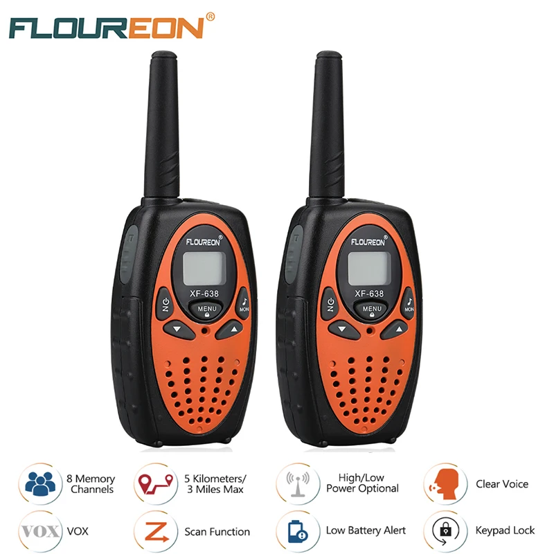 

FLOUREON XF 638 8 Channels Walkie Talkies PMR 446MHZ VOX Double Way Radio 3 Miles Distance Transmission Handheld Interphone 2pcs