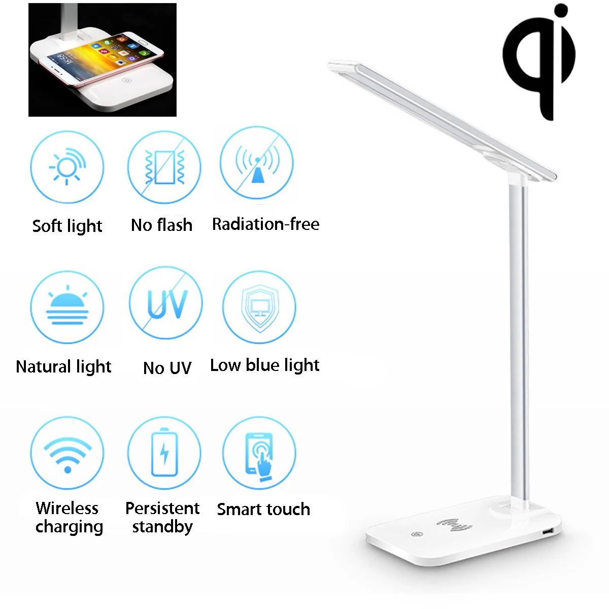Регулируемая Настольная лампа затемняемая Светодиодная настольная лампа 10 Вт Qi Беспроводное зарядное устройство для iPhone XR быстрая настольная зарядная панель для samsung S10e