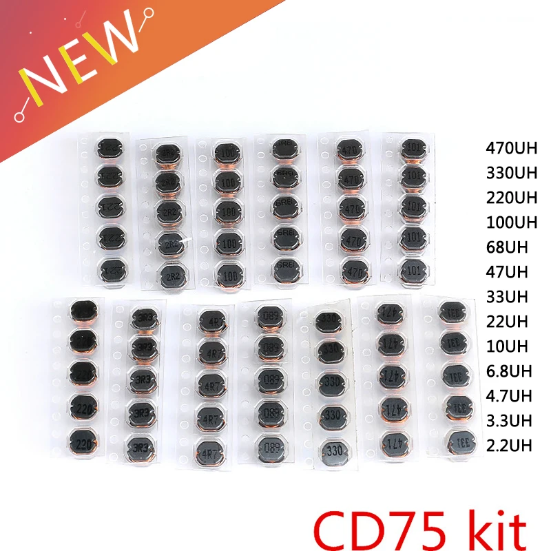 Силовой индуктор CD75 65 шт./лот 10uH 22uH 33uH 47uH 100uH 470uH 100 220 330 470 101 471 5mm5.2x4.5mm 13