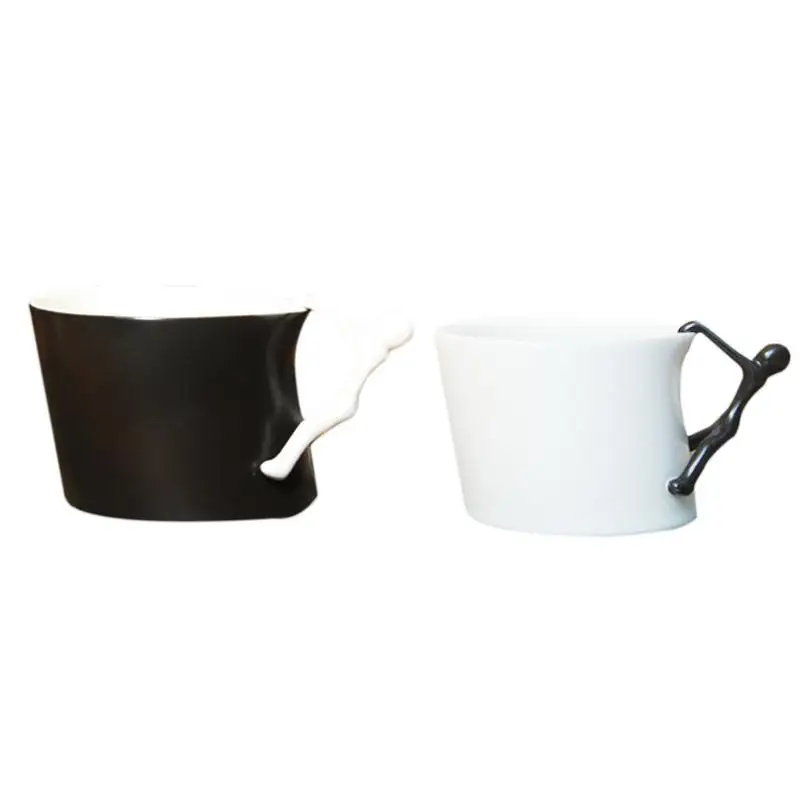 

200ml Ceramic Cup With Saucer And Spoon Simple Coffee Mug With Anti Scalding Handle Tea Cup Black White Ceramic Mug