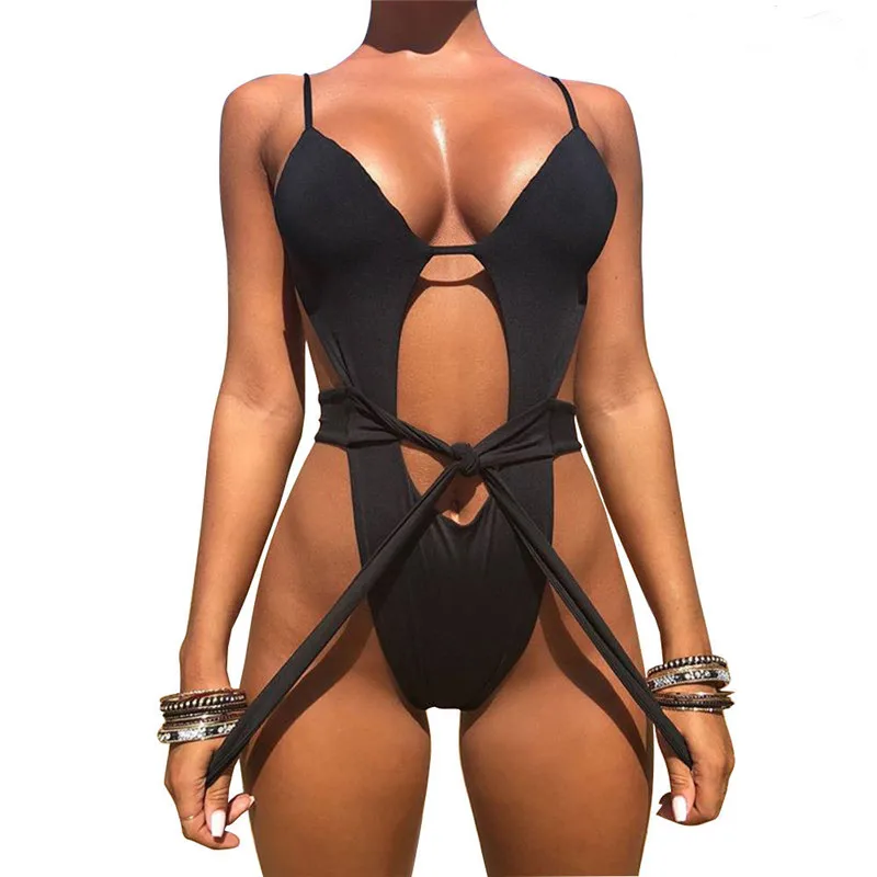 

Women One Piece Swimsuit Hollow Ladies Swimwear Beach Bikini Bathing Suit Sexy Women Swimwear Solid Bandage Beachwear Monokini