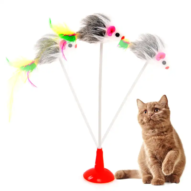 Interativo Toy Spring Elastic Cat False Mouse Otário Pena Pet Toy Plush Colorido Engraçado