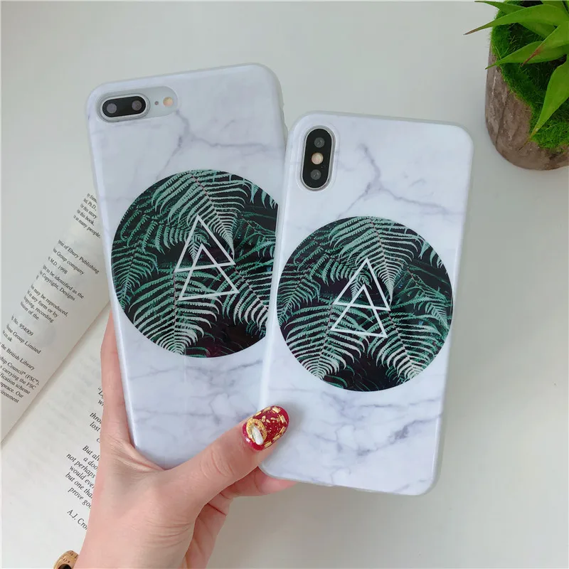 

Luxury Marble Case For iPhone XR Xs X Max Case For iPhone 7 8 6 6s Plus Banana leaf Patterned Shockproof Protect Cover Funda