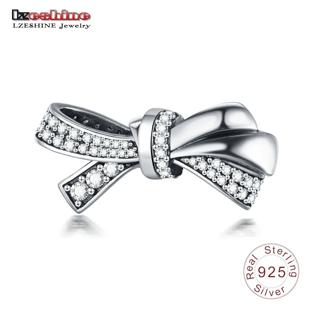 

LZESHINE S925 Sterling Silver Sparkling CZ Bow knot Charms Fit Original Pandora Bracelets Beads Silver Jewelry Accessories