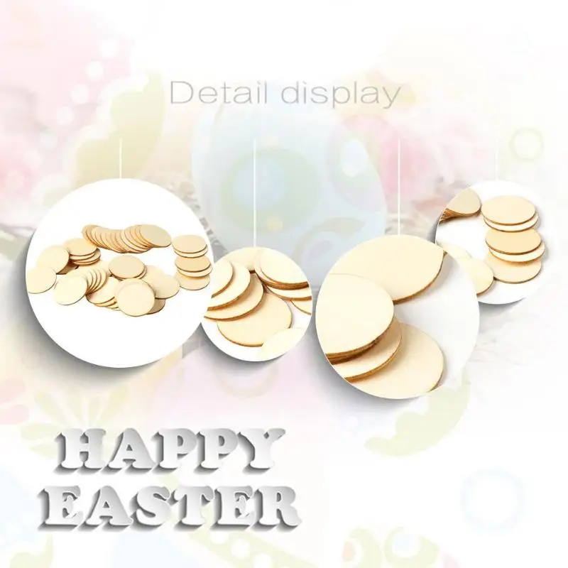 50pcs Round Circles Wood Chips for DIY Scrapbooking Making Craft Card Embellishment Wedding Decoration Easter Decor Party | Дом и сад