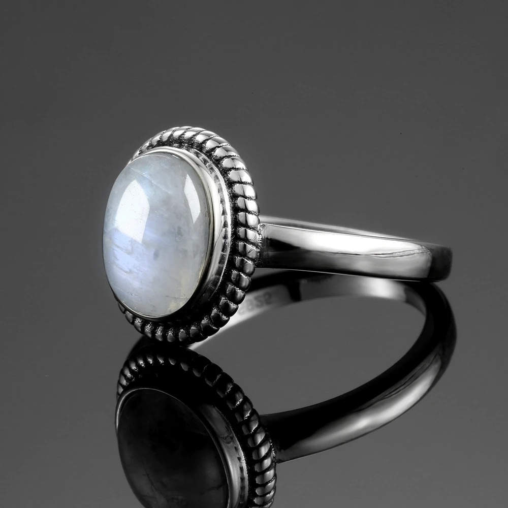 Новая мода 8x10 мм овальные натуральные лунные камни кольца женские 925 серебряные ювелирные изделия кольцо высокое качество подарки Винтаж