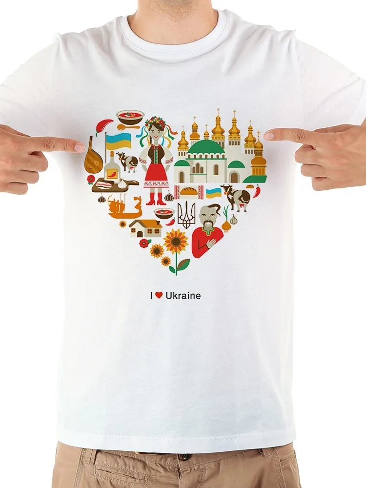 

Ukrainian Symbols tshirt men summer new white short sleeve casual homme cool Ukraine funny t shirt