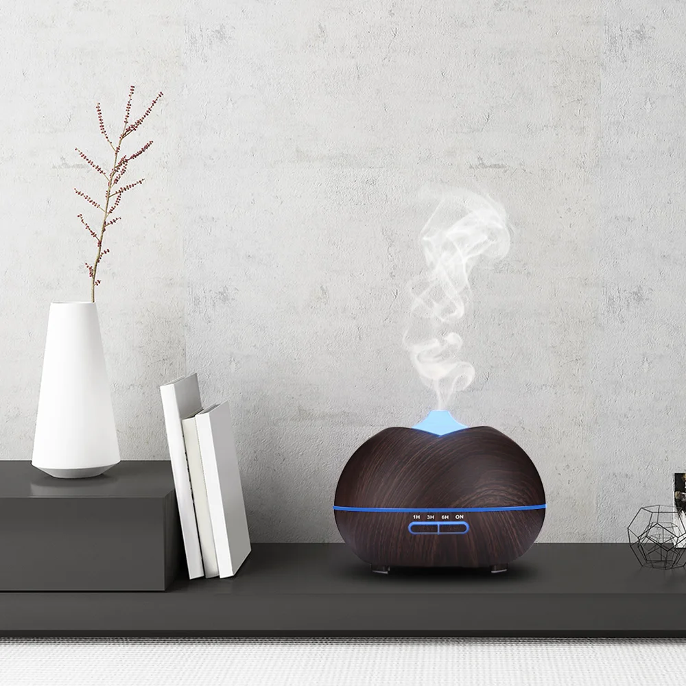 

450ml Essential Oil Diffuser Ultrasonic Wood Grain Humidifier With Colorful LED Light Electric Incense Burner