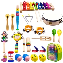 Детские музыкальные инструменты, 15 видов 23 шт. деревянные перкуссионные ксилофон игрушки для мальчиков и девочек дошкольного образования с хранения ба