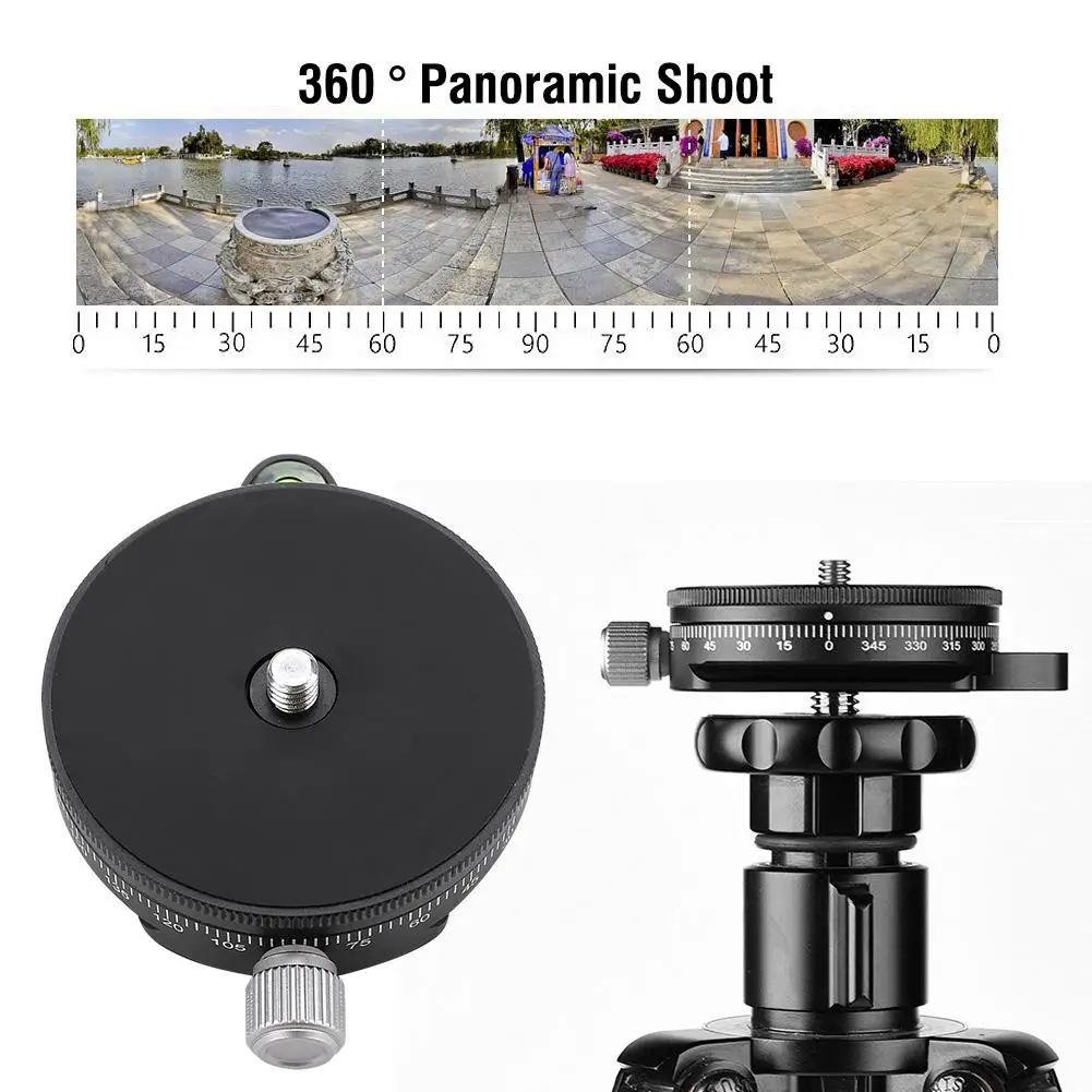 

360 Degree Disc Tripod Quick Release Plate Aluminum Alloy Panorama Base Head Clamp for DSLR Built-in bubble level