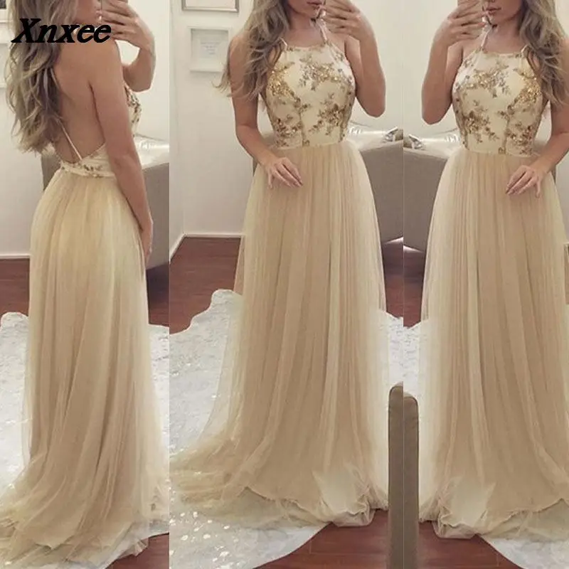 

Fashion Elegant Backless Halter Sexy Dresses Sleeveless Mesh Spliced Party Maxi Dress Women Clothing S M L XL Xnxee