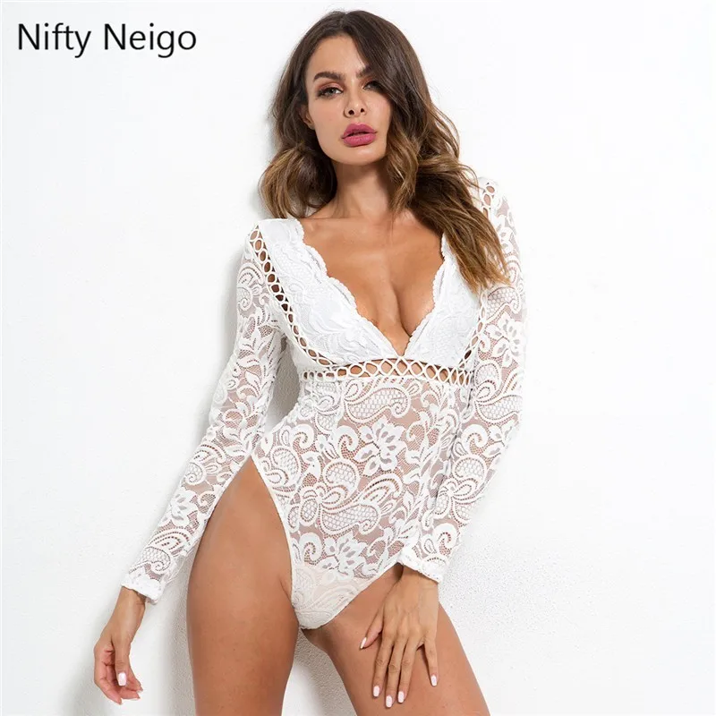 Nifty Neigo кружевная Цветочная сетка открытые комбинезоны с v-образным вырезом
