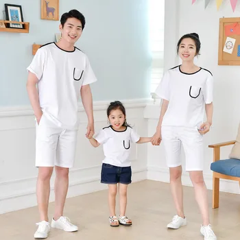 

Parent-child summer dress new tide solid color casual t-shirt family wear lovers light and soft comfortable family clothes