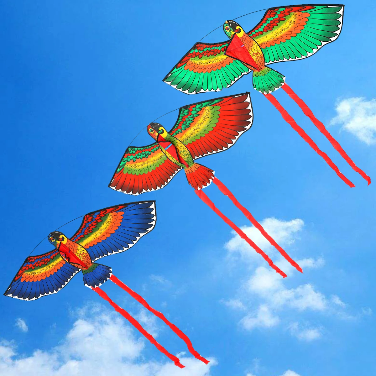 

New Outdoors Fun Sports Doll 100x50cm Parrots Kite+Kite String With Plastic Handle FlyingKite As Children Gifts