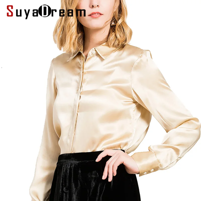 Рубашка женская из 100% натурального шелка с длинным рукавом 19 мм|top shirt|long sleeve shirttop