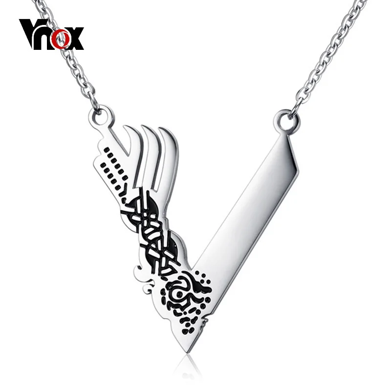 

Vnox Viking Men Necklaces Stylish Letter V shape High Polished Stainless Steel Punk Tough Male Jewelry 25" Link Chain