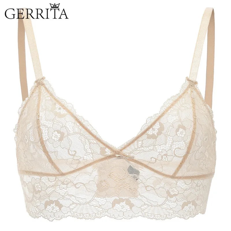 

GERRITA Underwear Nylon lace women bra push up bra Adjustable Shoulder strap Soid Lingerie bralette Women's Translucent Bras