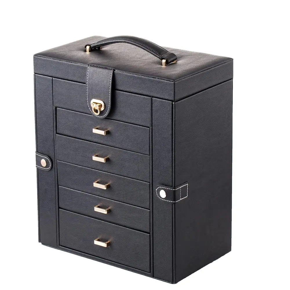 

Jewelry Display Box Organizer Leather Jewelry Storage Case Ring Necklace Earring Bracelet Holder Six-layer Storage Makeup Box