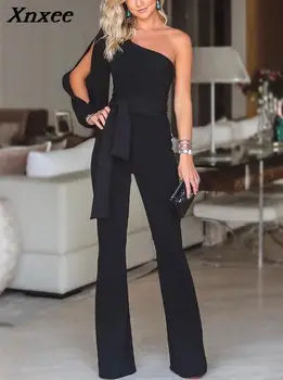 

Xnxee 2020 Women Sexy Sleeveless V Neck Lace Up Wide Leg Long Jumpsuit Overalls Body suit White Causal Rompers macacao feminino