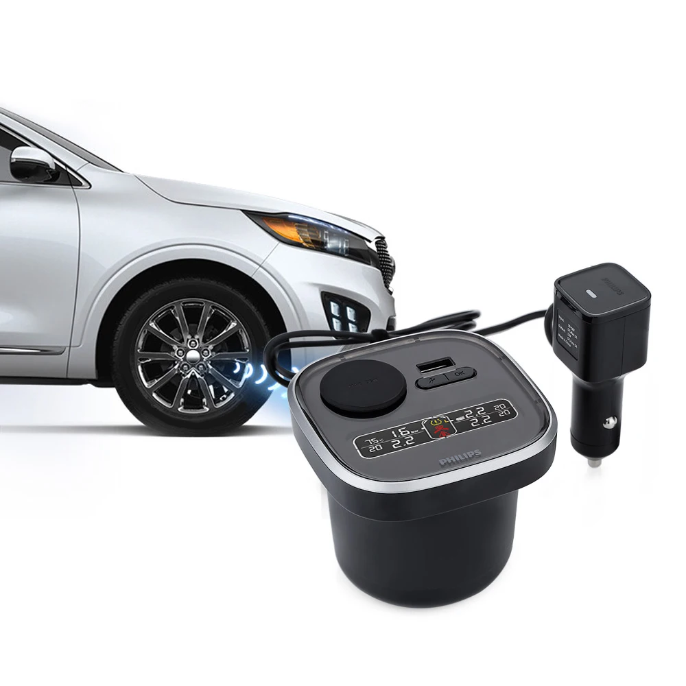 

PHILIPS TC600 TPMS Car Tyre Pressure Monitoring System with 4 External Sensors Cup Shape Car / USB Charger Auto Alarm System