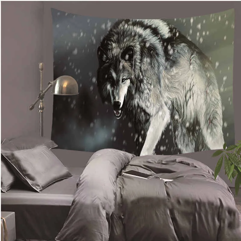 Lannidaa животные волк гобелен черная подвесная настенная Ткань Гобелен для дома и общежития комнаты художественный фон Декор психоделический коврик для кемпинга