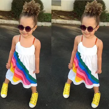 

Newborn Infant Baby Girls Princess Rainbow Strap Formal Pageant Wedding Dresses