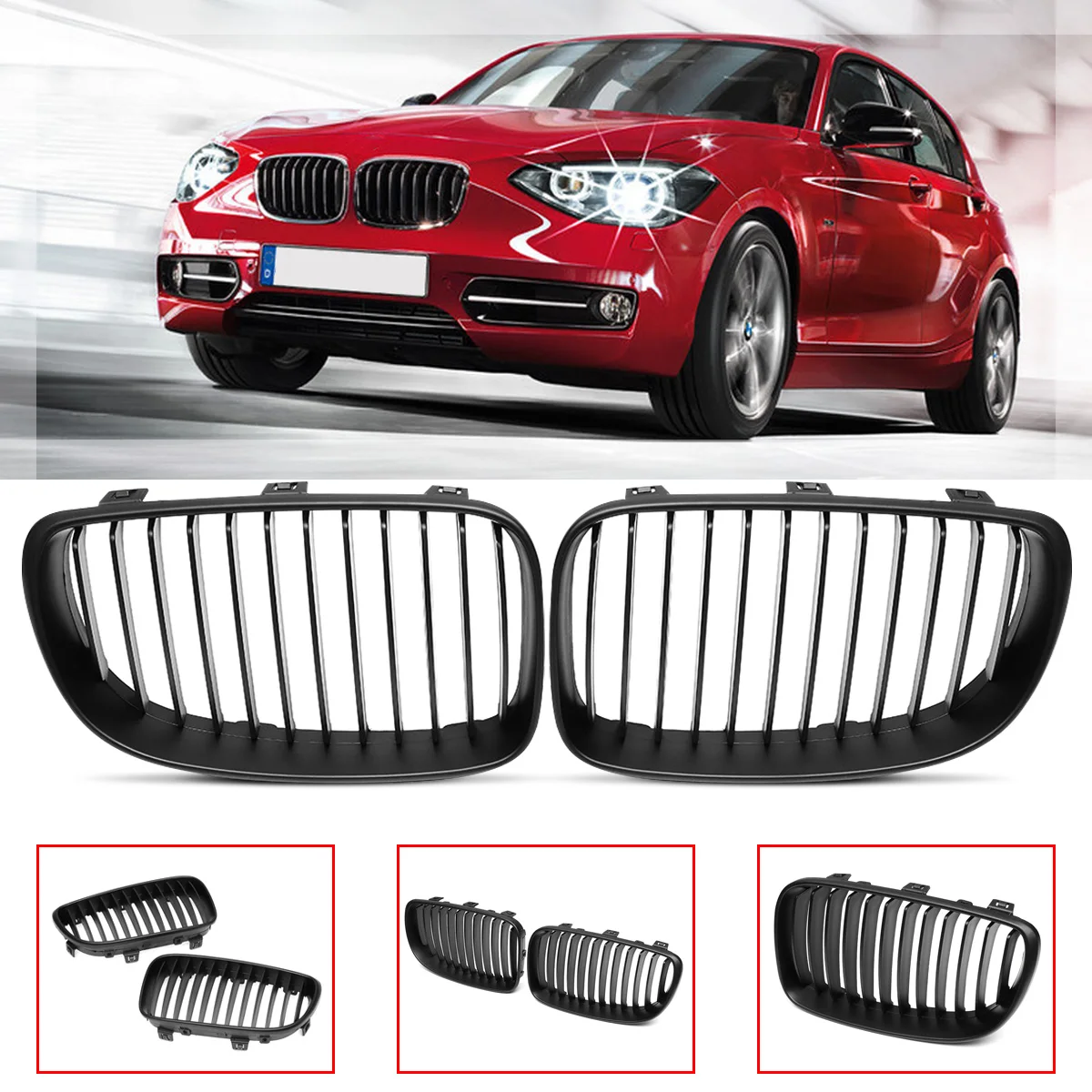 

Pair ABS Side Matte Gloss Black M Color Carbon Front Kidney Grilles For BMW 1 SERIES E81 E82 E87 E88 2 4d 2007 2008-2011 12 2013