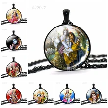 Shiva Statue Glass Dome Pendant Necklace Krishna and Radha Black Chain Necklaces Fashion Yoga Religious Jewelry for Men Women radha
