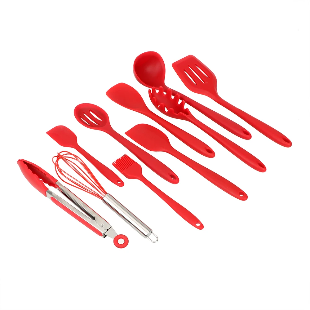 HOOMIN Pasta Tool Cooking Tool Sets 10Pcs/Set Egg Beater Spoon Spatula Colander Oil Brush Tongs Food Grade Silicone