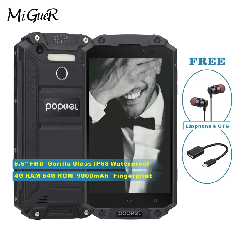 POPTEL P9000 MAX 5 &quotFHD IP68 Водонепроницаемый мобильный телефон 4 GB + 64 9000 mAH 13.0MP Android 7 0 Octa Core