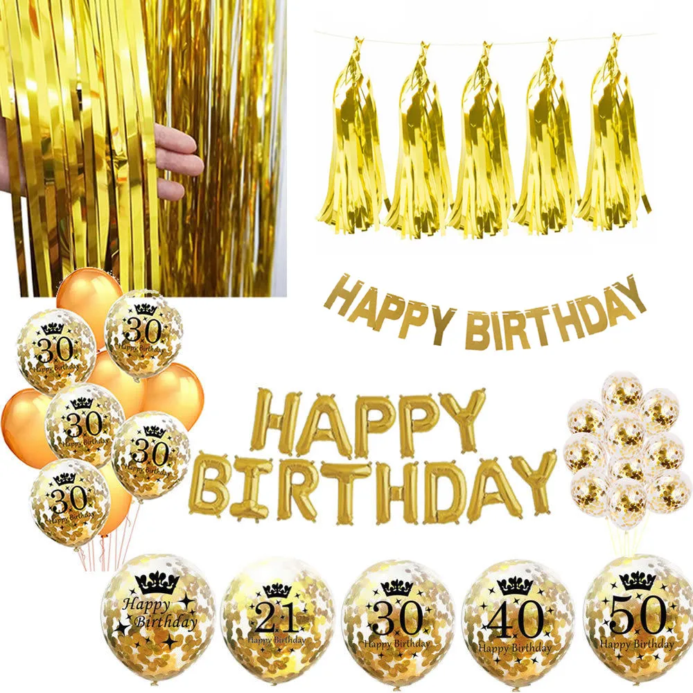 ZLJQ Gold 18/21st/30/40/50/60th баннер С Днем Рождения латексные конфетти воздушные шары