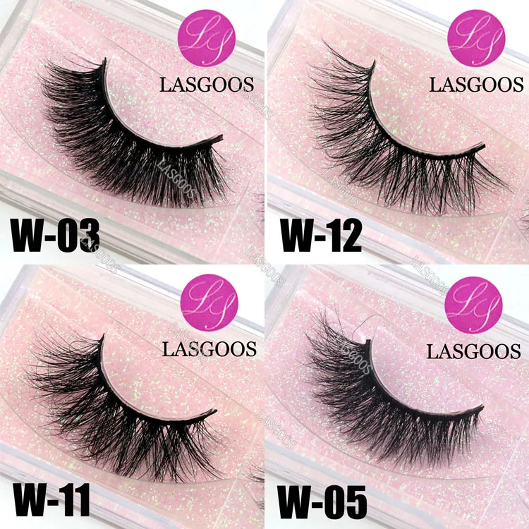 LASGOOS 4 Styles Pink Glitter Mink Fur 3D Messy Popular Eye Lashes