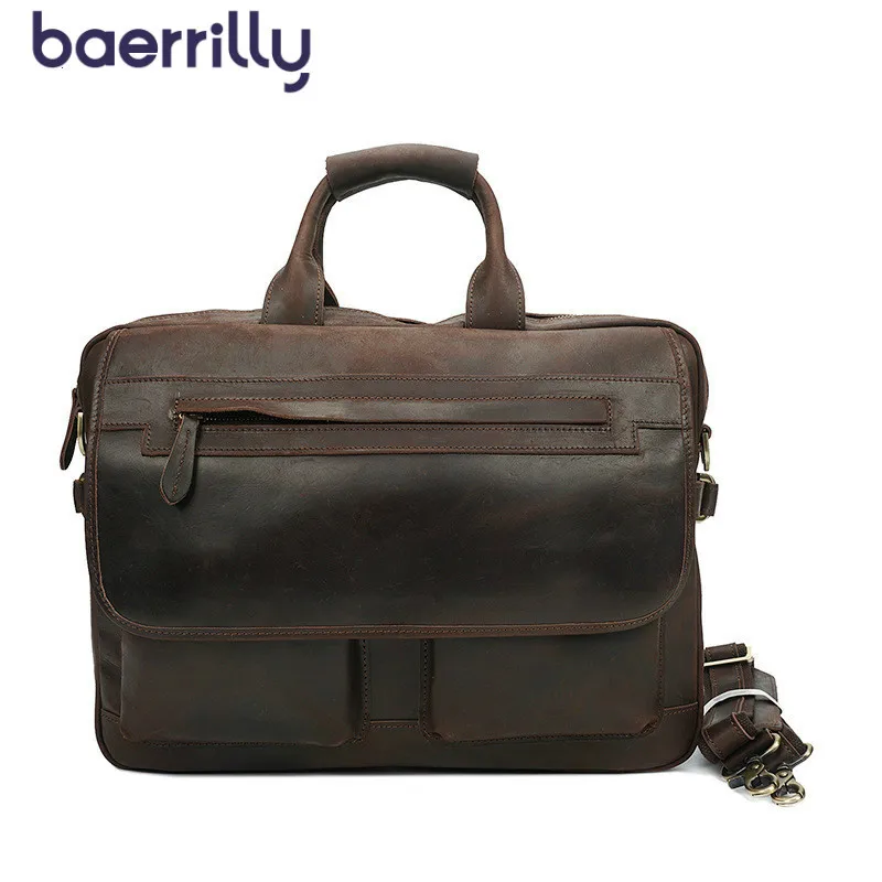 

Crazy Horse Mens Briefcases Genuine Leather Bags Male Man 17 Inch Business Leather Laptop Bag For Men Briefcases Bolso Hombre