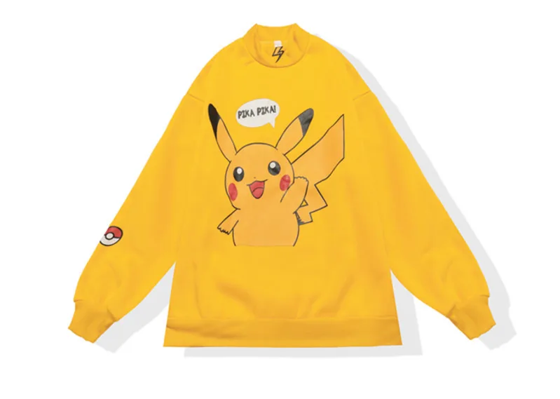 2019 Autumn Women Hoodies Turtleneck Pikachu Print Sweatshirts Harajuku Fashion Kawaii Tops Cartoon
