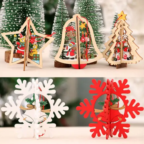 

Hot 3D Wooden Christmas Decoration Xmas Tree Pendant Embellishments Hanging Home Party Bauble Decoration Drop Ornaments New