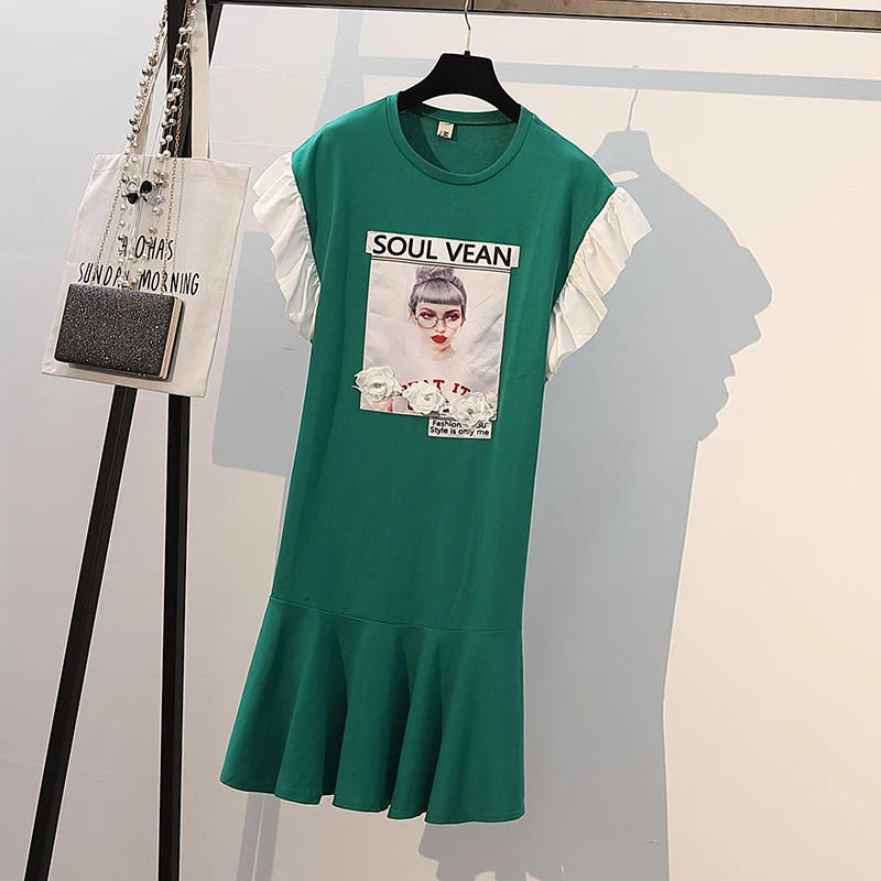 XL-4XL Плюс Размер Женская хлопковая длинная футболка платье Лето 2019