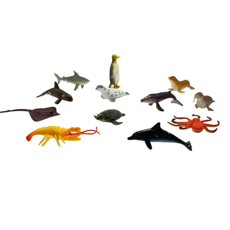 

12pcs/set Plastic PVC Sea Life Simulation Animal Model Great shark whale turtle crab dolphin Action Toy Figures Educational Coll