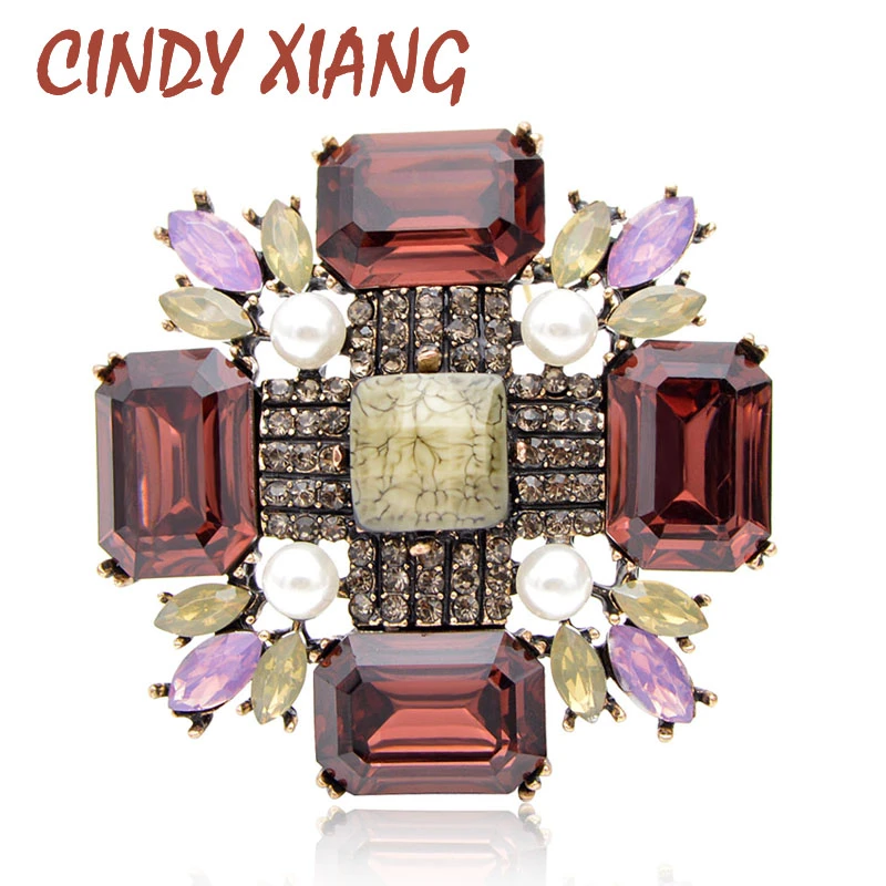 Cindy Xiang Large Crystal Cross Brooches For Women Fashion Vintage