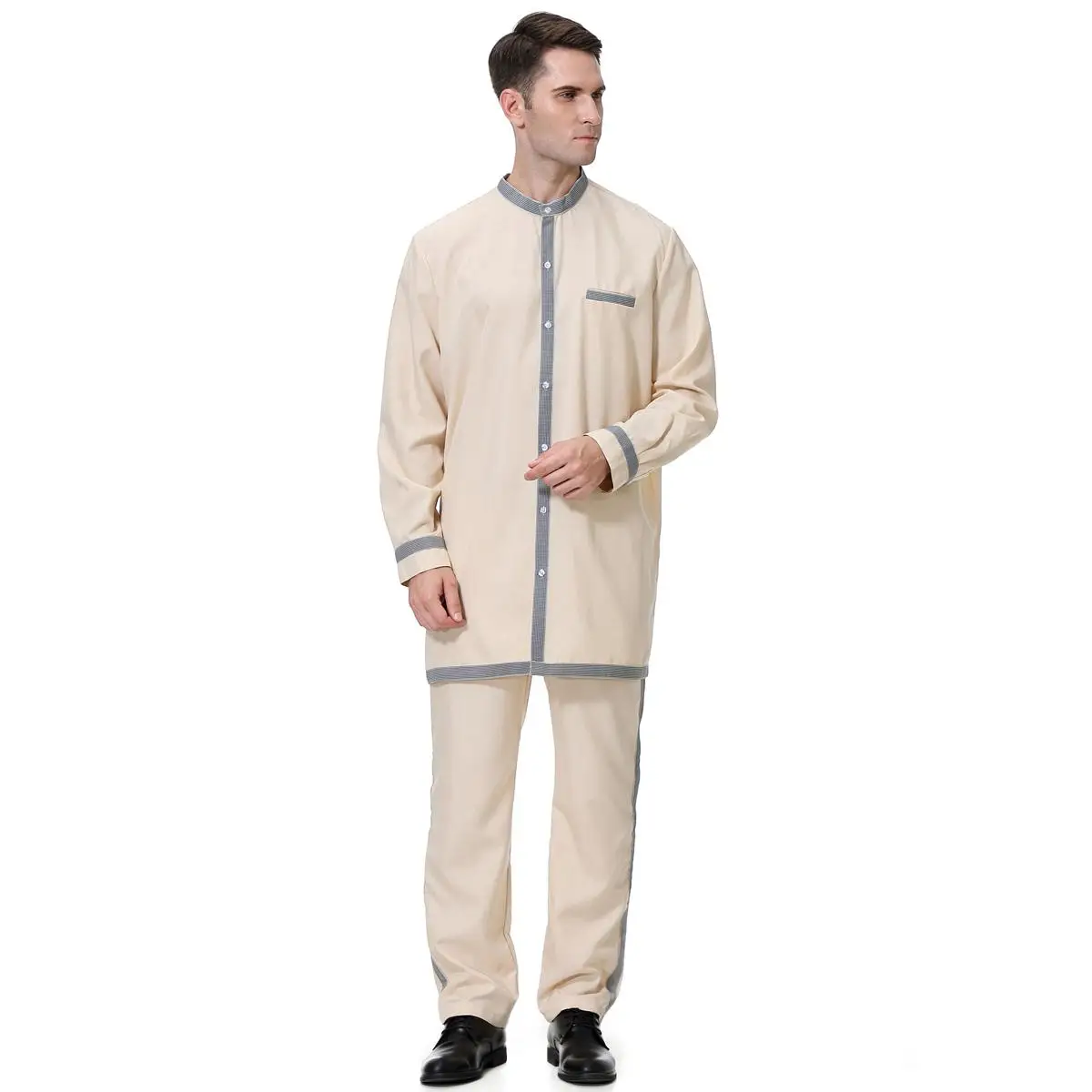 

2 Piece Islam Men Saudi Clothing Middle East Long Sleeve Tops Pant Set Casual Jubba Thobe Thoub Muslim Abaya Ramadan Traditional