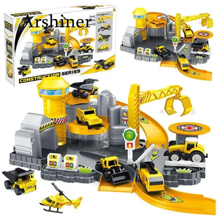 3D Toy Car Railway Car Play Set Garage Car Construction Site Parking DIY Model Building Kits Assembly Children Kids Boys Girls