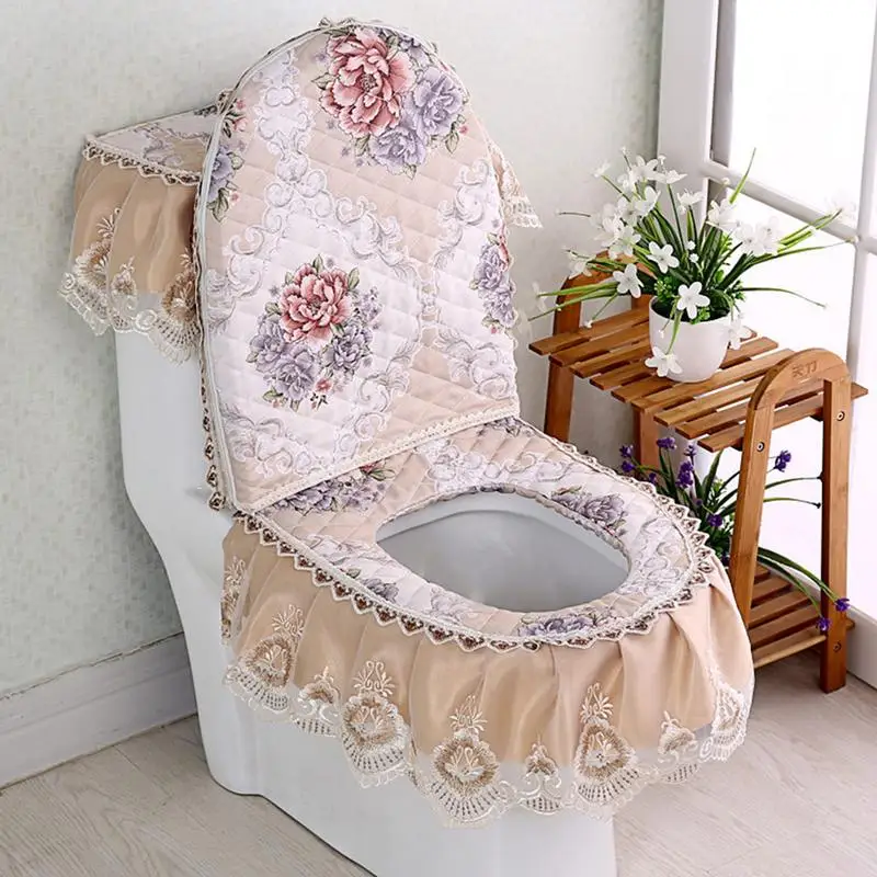 Lace Toilet Seat Three Piece Toilet Seat Dust Proof Cover Thickening