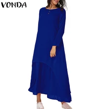 VONDA женское длинное платье макси для беременных осеннее сексуальное платье с круглым вырезом и длинными рукавами, повседневные свободные пуговицы длиной до щиколотки Vestidos