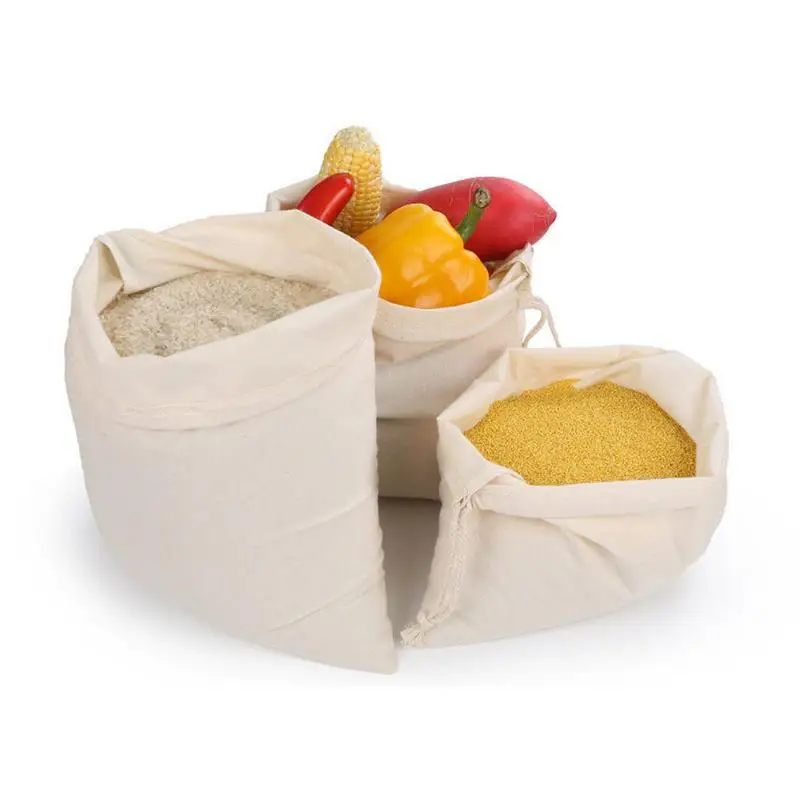 

Best Reusable String Fruit/Vegetable/Rice/Bread Bag Grocery Shopper Rope drawstring Closure Cotton Home Storage Stuff Bag 8A2026